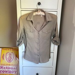 James Perse Contrast Ribbed Button-Down Shirt